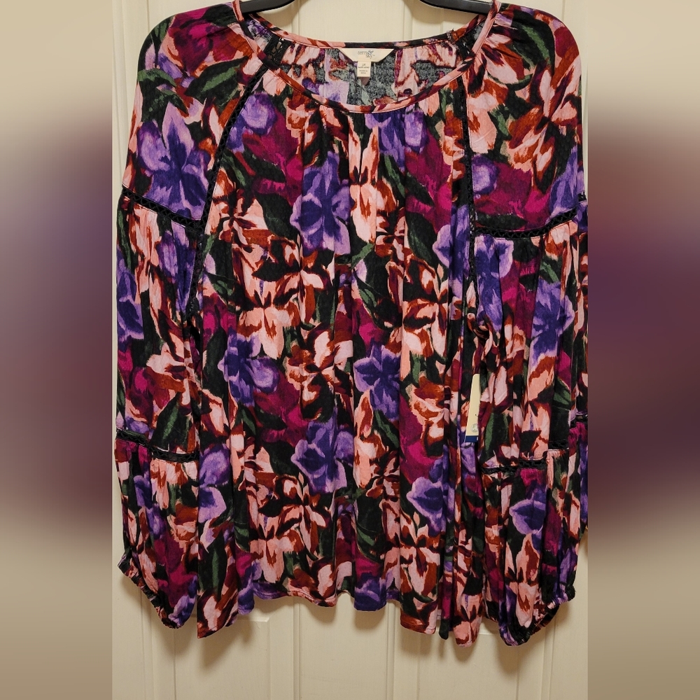 Terra & Sky Baloon Sleeve Top Size 3x (24w-26w)